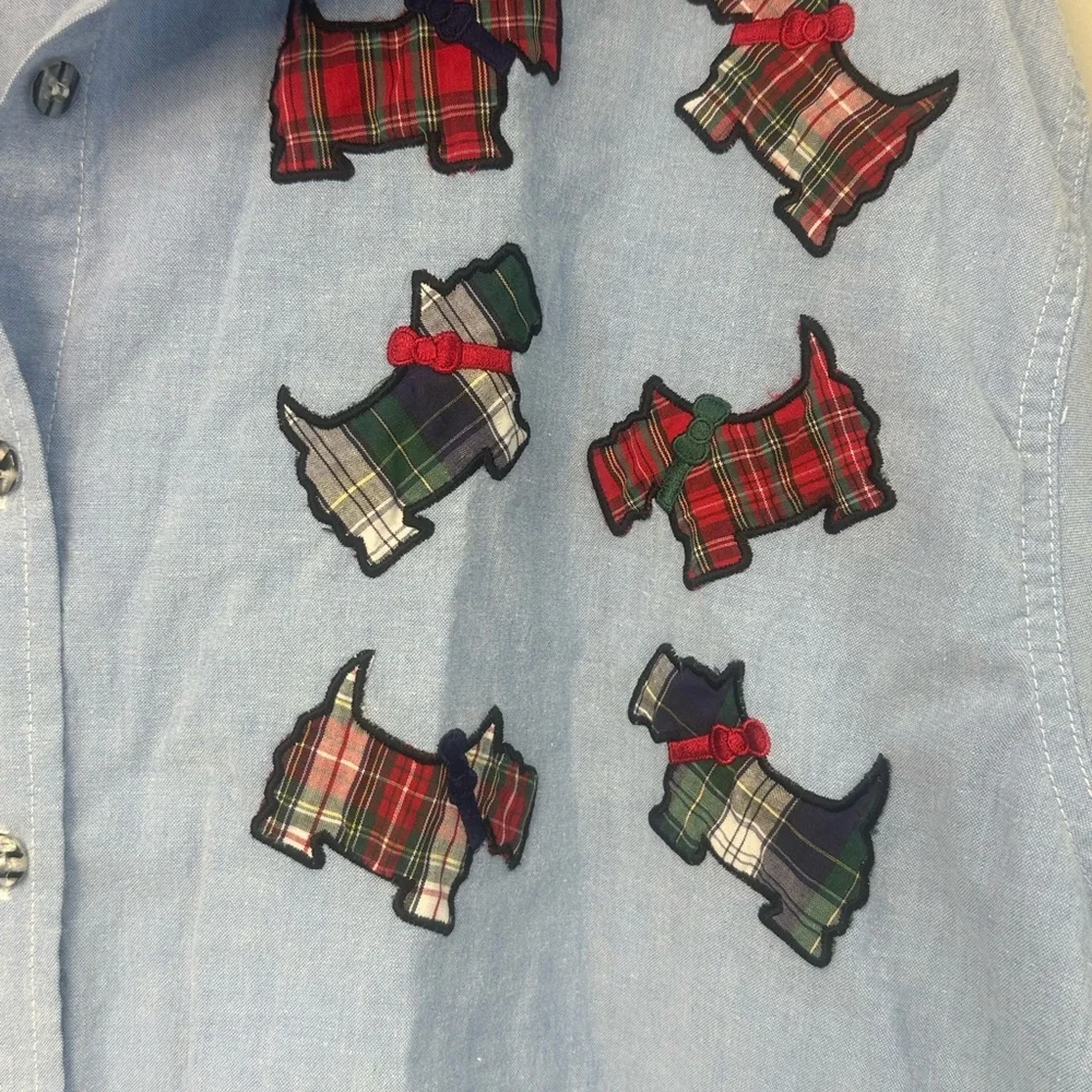 Mystic Blues Light Blue Embroidered Plaid Dog Button-Up Shirt schnauzer 24W - Picture 3 of 9